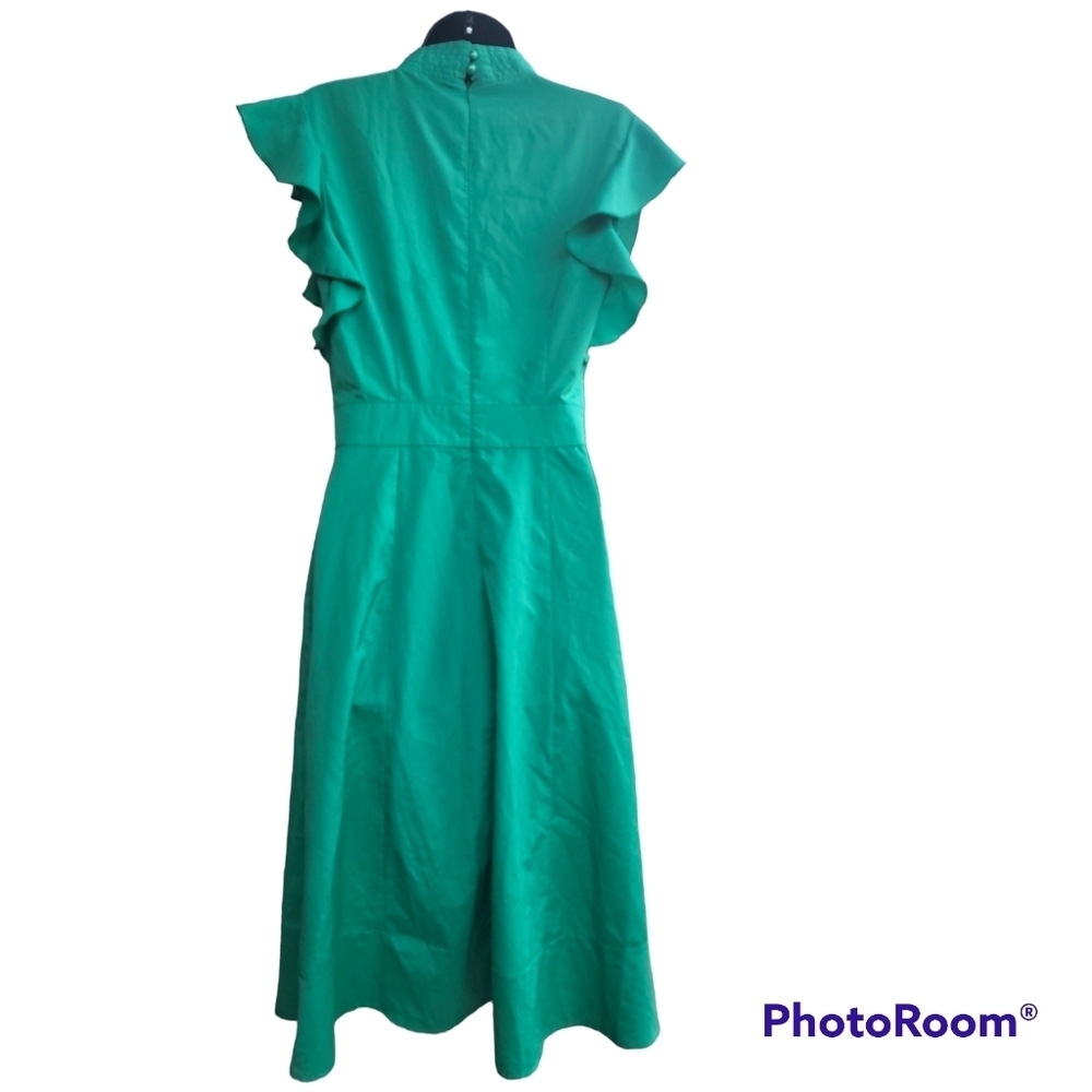 Women Green A-Line Midi Butterfly Short Sleeves Dress Ladies Tie Bow Medium. - Picture 4 of 4